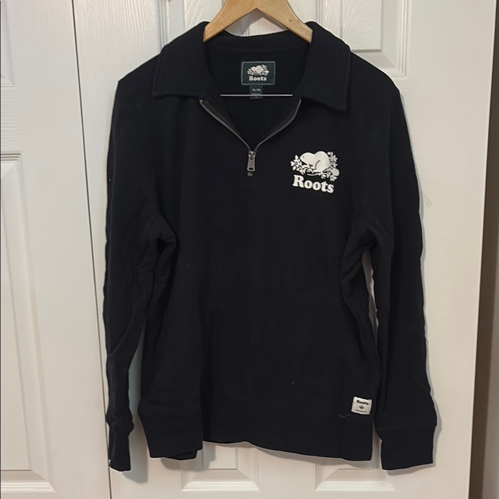 Roots Black Quarter-Zip Sweatshirt with White Logo
